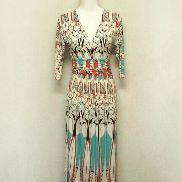 Boston Proper Dresses & Skirts - Boston Proper Feather Maxi Dress Quarter Sleeve 6